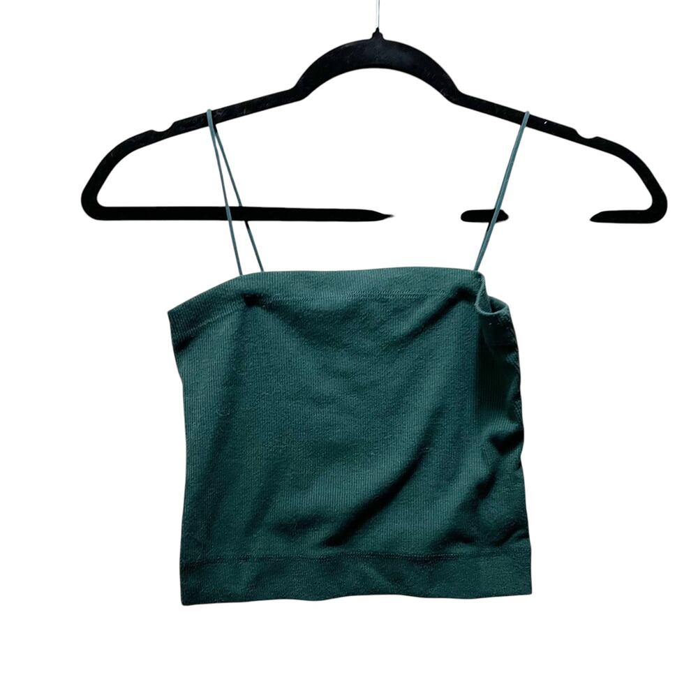 American Eagle Green Ribbed Tank Top Crop Top Spaghetti Strap Size Small
